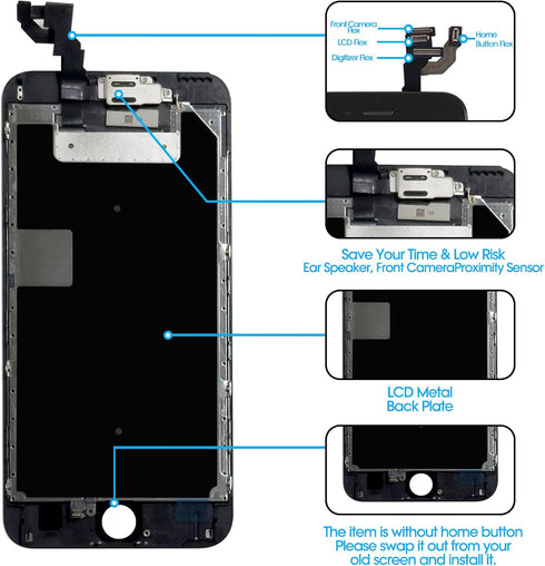iPhone 6S Screen Replacement 4.7" - LCD Complete Repair Kit with Earpiece, Tools, Black