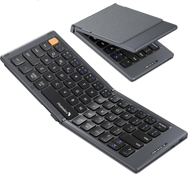ProtoArc Foldable Compact Keyboard, XK04 Portable Bluetooth Keyboard with PU Leather Cover, Pocket-Sized for Travel