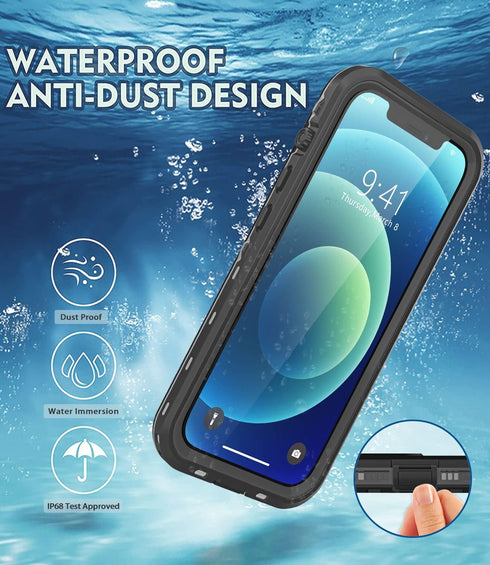 Design for iPhone 12 Waterproof Case, Full Body Shockproof Cover with Screen Protector, Dust Proof Phone Case