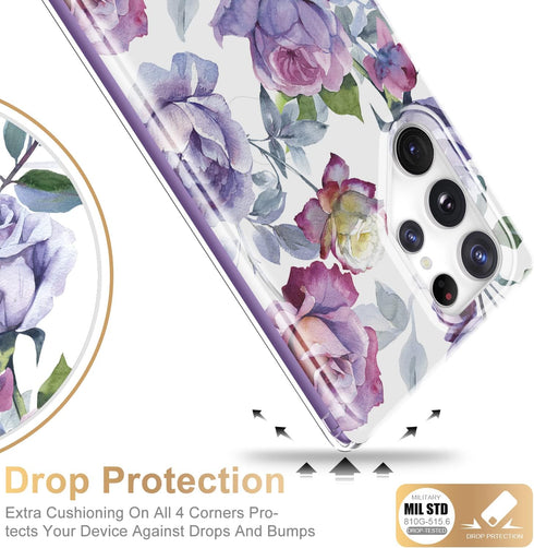 Esdot Protective Case for Samsung Galaxy S22 Ultra, Passing 21ft Drop Test, Fashion Designs for Women Girls, Purple