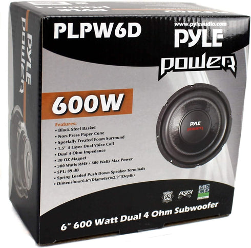 Pyle PLPW6D 6" Dual Voice Coil 4-Ohm Black Car Stereo Audio Subwoofers - 2 Pack