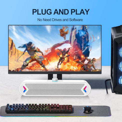 LENRUE 10W (A39PRO Computer Speakers,Wired USB-Powered Sound-bar with Stereo Sound for PC Desktop,Plug-n-Play /White)