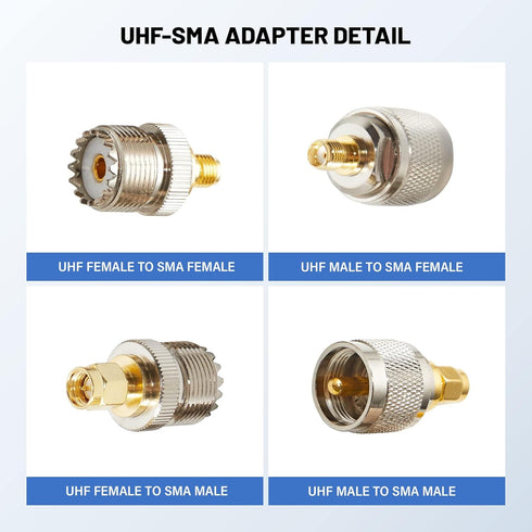 Anina 4pc SMA - UHF FR Coaxial Connector Kit, SMA to PL259 UHF VHF Crimp Coax Adapter for CB Radio
