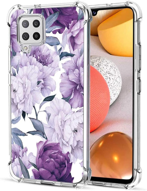 Slim Flexible TPU Case for Samsung Galaxy A42 5G, Shock Absorption Rubber Cover for Girls Women, Purple Flower