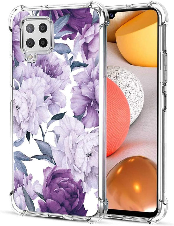 Slim Flexible TPU Case for Samsung Galaxy A42 5G, Shock Absorption Rubber Cover for Girls Women, Purple Flower