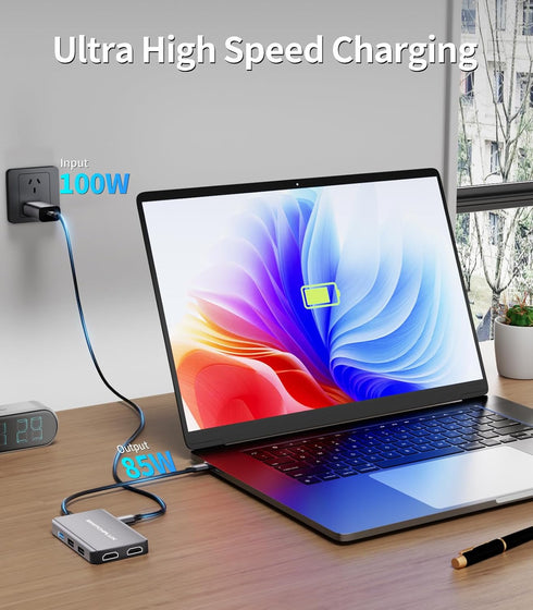 SWITCHFLUX Adapter,6 1 4K 2HDMI,3USB Port,100WPD USB C Docking Station Dual Monitors in USB C Hub for Dual HDMI