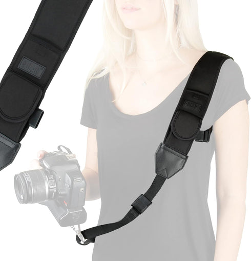 USA Gear Camera Sling Shoulder Strap - Adjustable Neoprene, Safety Tether, Accessory Pocket, Quick Release Buckle