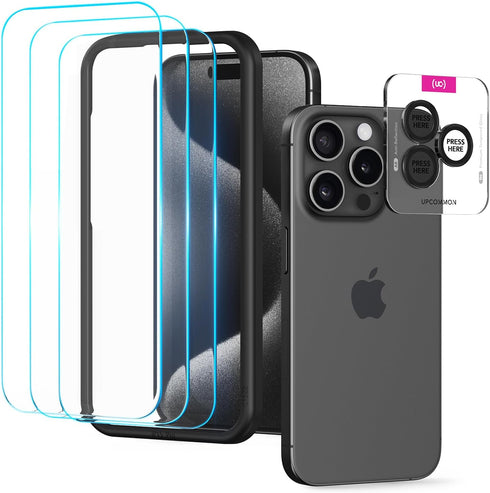UARMOR Glass HD Clear Screen & Camera Lens Protector for iPhone 15 Pro Max, 9H Tempered Glass with Easy Installation