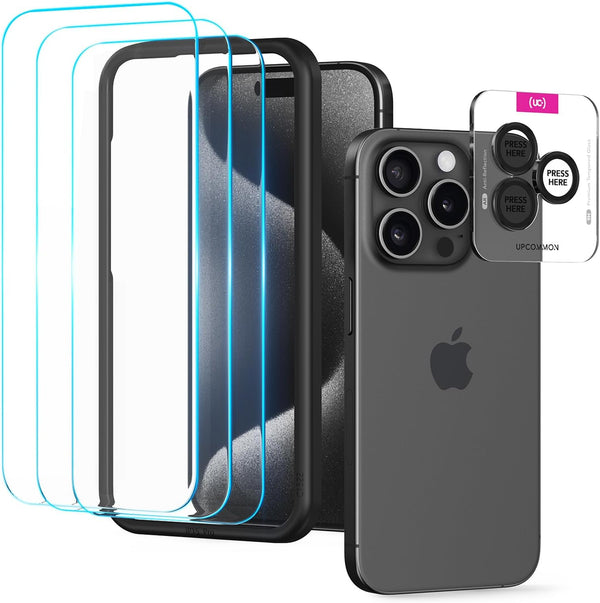 UARMOR Glass HD Clear Screen & Camera Lens Protector for iPhone 15 Pro Max, 9H Tempered Glass with Easy Installation