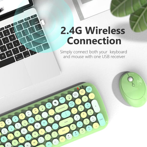 MOFII Wireless Keyboard and Mouse Combo, 2.4GHz Retro Typewriter Keyboard and Cute Mouse for Windows