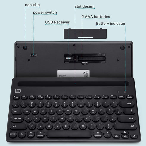 Wireless Keyboard - Dual Channel Multi-Device Bluetooth Keyboard, Portable Slim for Tablet and PC