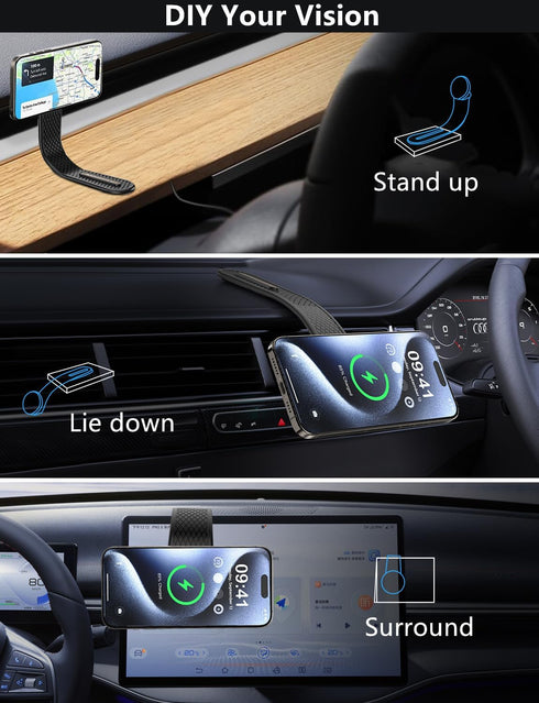for MagSafe Car Mount Charger, DIY Flexible Dashboard Magnetic Wireless Car Charger, 15W Fast Charging for MagSafe Car Charger, Magnetic Car Phone Holder Mount Fits iPhone 15/14/13/12, Black