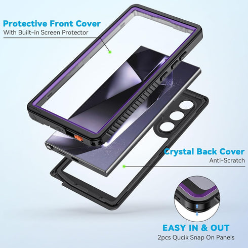 Lanhiem Galaxy S24 Ultra Case, Rugged Full Body Shockproof Protective Cover with Built-in Screen Protector, IP68