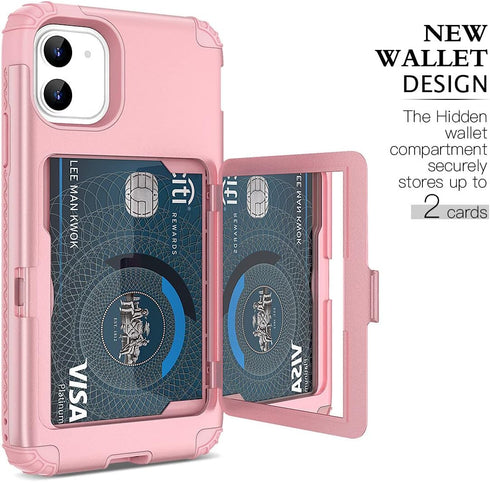 WeLoveCase iPhone 11 Wallet Case for Women, Men Defender Credit Card Holder Cover with Hidden Mirror, Shockproof