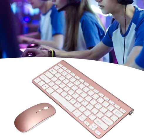 Keyboard Mouse Set 2.4G USB Thin Ergonomic Mute for Computer (Rose Gold)