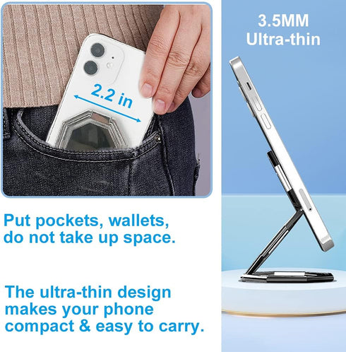 Cellphone Ring Holder Finger Kickstand – Foldable 360° Rotation Cell Phone Stand for Desk – Magnetic Car Mount, Metal