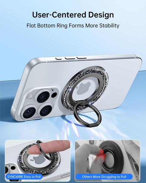 SYNCWIRE 360 17 16 15 14 13 12 Magnetic Phone Ring Holder for MagSafe - Glitter Phone Grip Stand with Rotation Finger