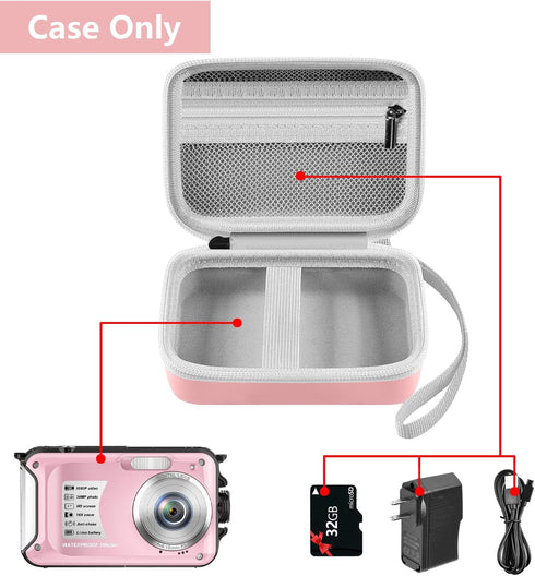Leayjeen Underwater Camera Case Compatible with EUXOR/YEEIN/FKATEEN/YISENCE//HICSHON 10FT 30MP FHD 1080P Waterproof Camera, Waterproof Digital Camera for Snorkeling-Pink(Case Only)