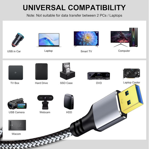 3.0 20Ft, 20FT) Tan QY USB A to A Male Cable USB Male to Male Cable Double End USB Cord Compatible with Hard Drive