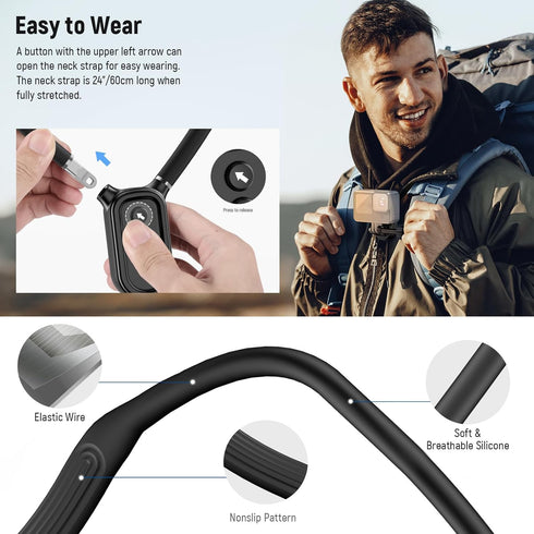 NEEWER Magnetic Neck Mount Holder with Phone Clip, Quick Release POV Action Camera Necklace Mount for GoPro Hero 12 11