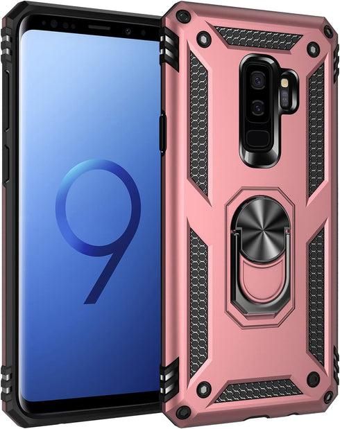 Military Grade Drop Impact Case for Samsung Galaxy S9 Plus, 360 Metal Rotating Ring Kickstand Holder, Heavy Duty