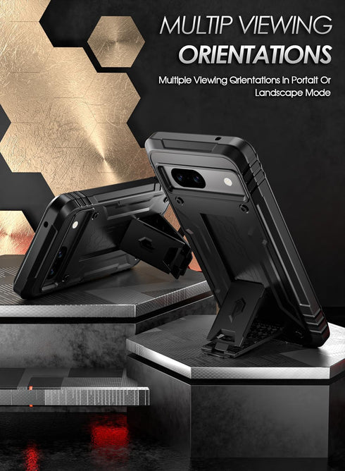 Poetic Revolution Case for Google Pixel 8A 5G, Rugged Shockproof, 20FT Drop Tested, Kickstand, Screen Protector, Black.