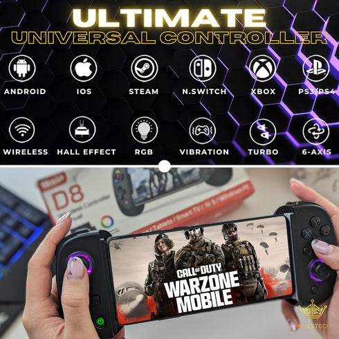 MAJESTECH D8 Mobile Gaming Controller for iPhone/Android/iPad/Tablet, Xbox Cloud, Playstation, Steam/PC, RGB Joystick