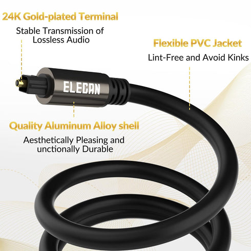 Elecan Optical Audio Cable 100 Ft, Digital Audio Toslink Cable Cord for Home Theater, PS4 & Xbox
