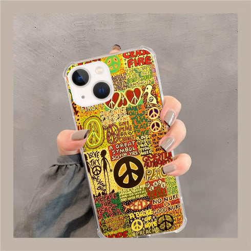 Aesthetic Vintage Hippie Peace Case Compatible with iPhone 15, Psychedelic Trippy Case for iPhone 15, Unique Trendy Design TPU Bumper Cover Case