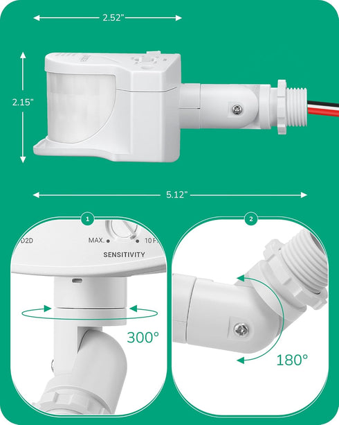 EDISHINE Outdoor Motion Sensor, 240° Detection Range & 60FT Detection Distance, Dusk to Dawn