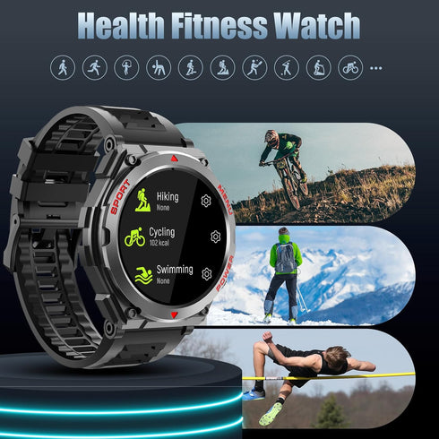 Military Smart Watch, 1.52-Inch Touch Screen Tactical Smartwatch with Text, Call, Heart Rate - Green