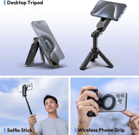 ULANZI JJ03 17/16/15/Android, 360 Magnetic Phone Tripod, Portable Selfie Stick Tripod for Magsafe with Remote, Mini