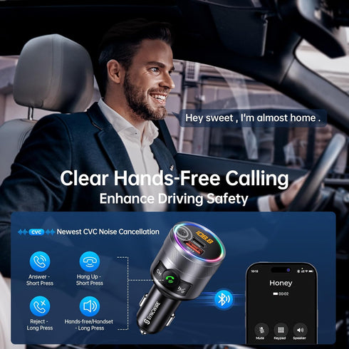 SYNCWIRE Bluetooth 5.3 FM Transmitter for Car, 48W PD & QC 3.0 Fast Charging Car Charger, Wireless FM Radio Adapter