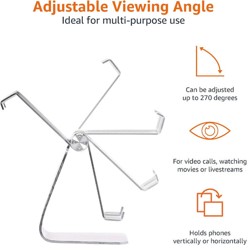 Amazon Basics 3.15 2.87 3.74 inch, Adjustable Aluminum Phone Stand for Cell Phones, iPhone and Android, Desktop Phone