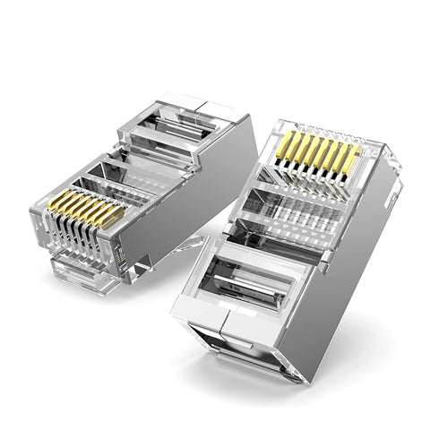 Shielded RJ45 Cat5 Cat6 Pass Through Connectors, 3 Prong 8P8C Gold Plated Pass-Thru Modular Data Plug, 20Pack