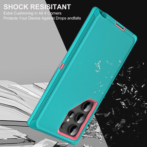 Samsung Galaxy S24 Ultra Case with 2Pcs Self Healing TPU Screen & Camera Lens Protectors, Heavy Duty (Aqua Blue/Pink)