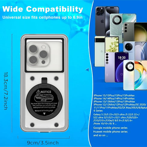 Underwater Waterproof Diving Snorkeling Phone Case for iPhone 15/14/13/12/11 Pro Max & Samsung Galaxy S24, Screensizes