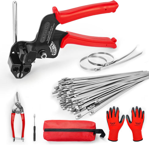 Stainless Steel Cable Tie Gun Set with 150PCS Ties, Special Tool for Fastening and Cutting Metal Cable Ties