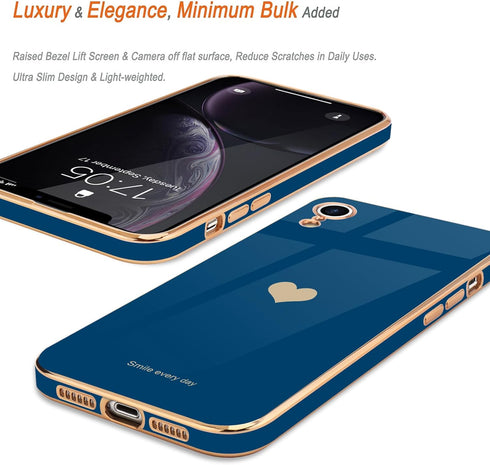 Teageo iPhone Xr Case for Women, Cute Love-Heart Luxury Bling Plating Soft Back Cover with Full Camera Protection,