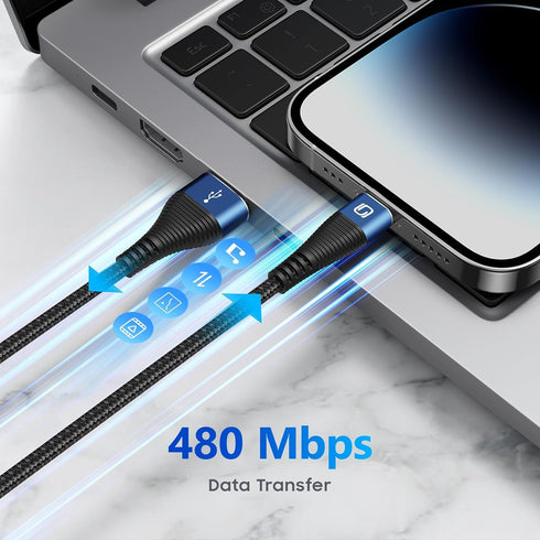 3Pack iPhone Charger Cable 3ft - Apple MFi Certified USB A to Lightning, Fast Charging, Braided, Compatible with iPhone