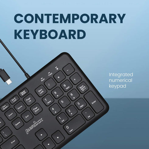 Perixx PERIBOARD-210C Wired Full-Size USB C Keyboard with Quiet Scissor Keys - Compatible with Mac, Windows, Tablets