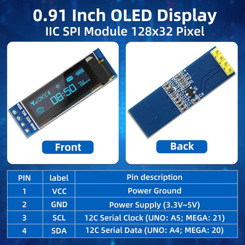 iPistBit 5 0.91 Inch I2C 128x32 SSD1306 ESP32 Pcs OLED Display Module, Pixel Luminous OLED Screen Board Compatible