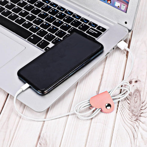 Heart Cord Organizer 3 Pack - PU Leather USB Cable & Earphones Storage Straps, Cute Charging Holder for Women & Girls.