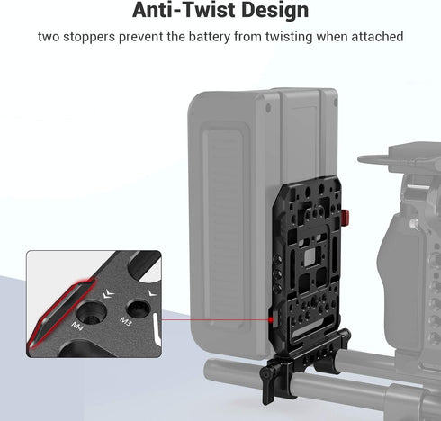 SmallRig Battery Plate with V-Lock Mount and Dual 15mm Rod Clamp for Camera Power Supply - 3016