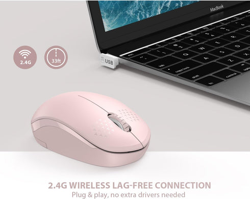 seenda Wireless Mouse, 2.4G Noiseless Mouse with USB Receiver, Portable Computer Mice, Pink