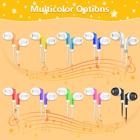 Kids Bulk Earbuds 30 Pack Wholesale Earbuds Headphones Bulk Perfect for School Classroom Libraries Students Multi Colored Individually Bagged