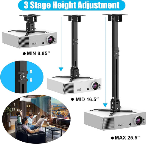 Universal Black Projector Ceiling Mount, Extendable Stand Bracket Wall Mount for Most Projectors