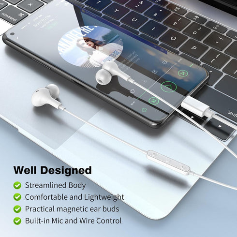 USB C Headphones, Magnetic Wired Earbuds with Microphone, Noise Isolation for Samsung S24 S23 FE iPhone 15, Pixel 7 6 5
