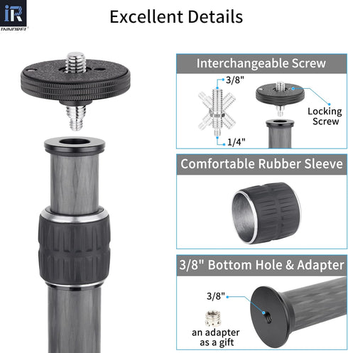 INNOREL ER282C Universal Carbon Fiber Tripod with 10 Layers, Center Column Extension for DSLR Cameras