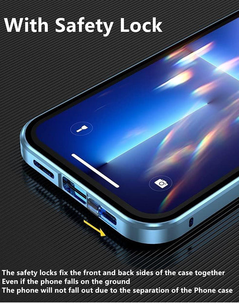 HENGHUI Anti Peeping Case for iPhone 15 Pro Max - Lockable Magnetic Glass, Camera Lens Protector, Privacy Screen, Blue.
